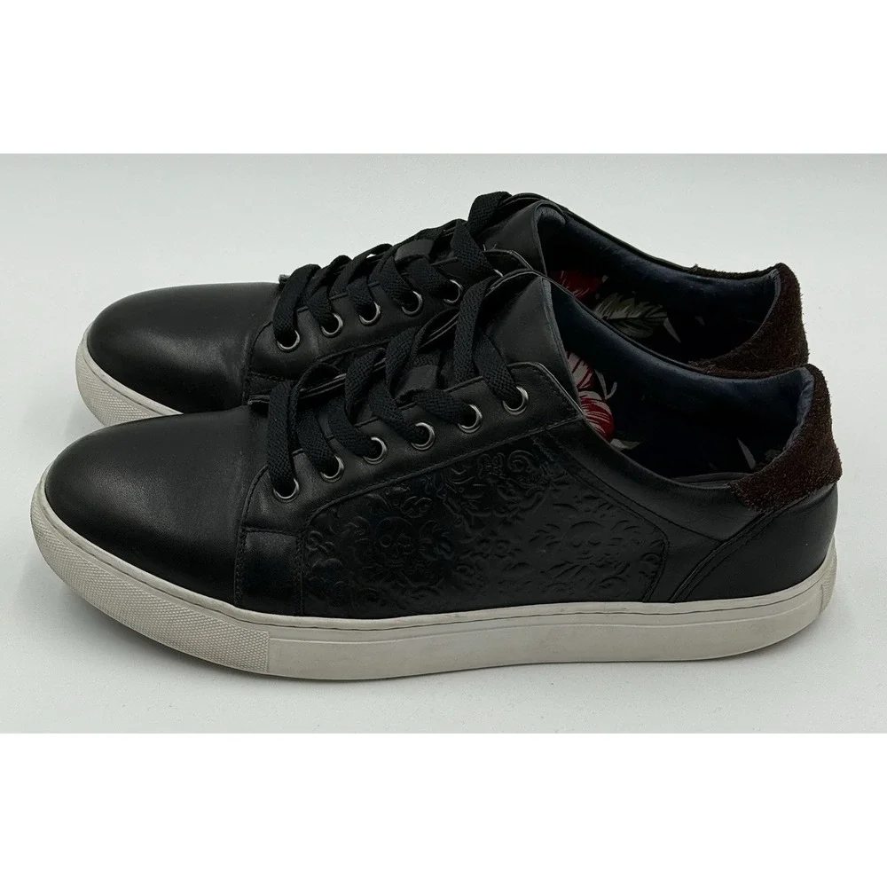 Robert Graham‎ Sneakers Men Sz10 Artfibers Dreamer Sugar Skull Rose Black Brown